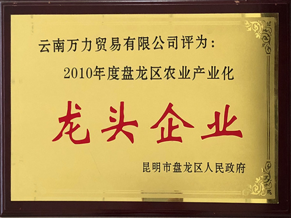 万力贸易荣获2010年度盘龙区农业产业化龙头企业